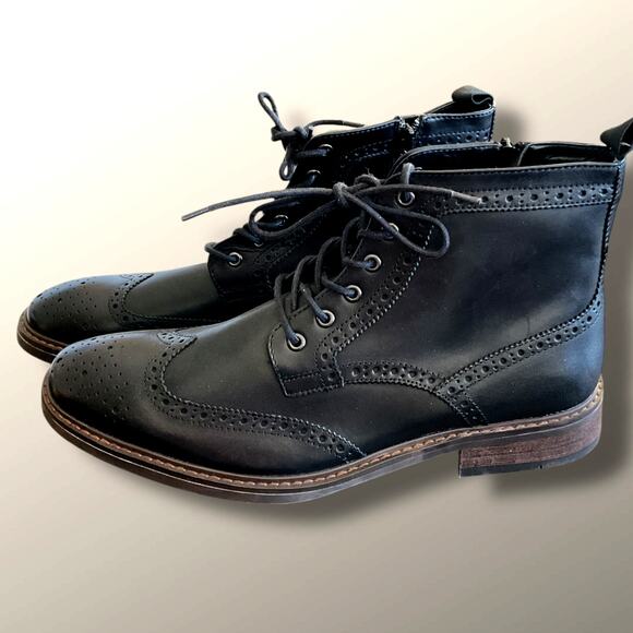 Men\'s 13 MORETTI Birmingham Side Zip Black Leather Wingtip Boots main image 15